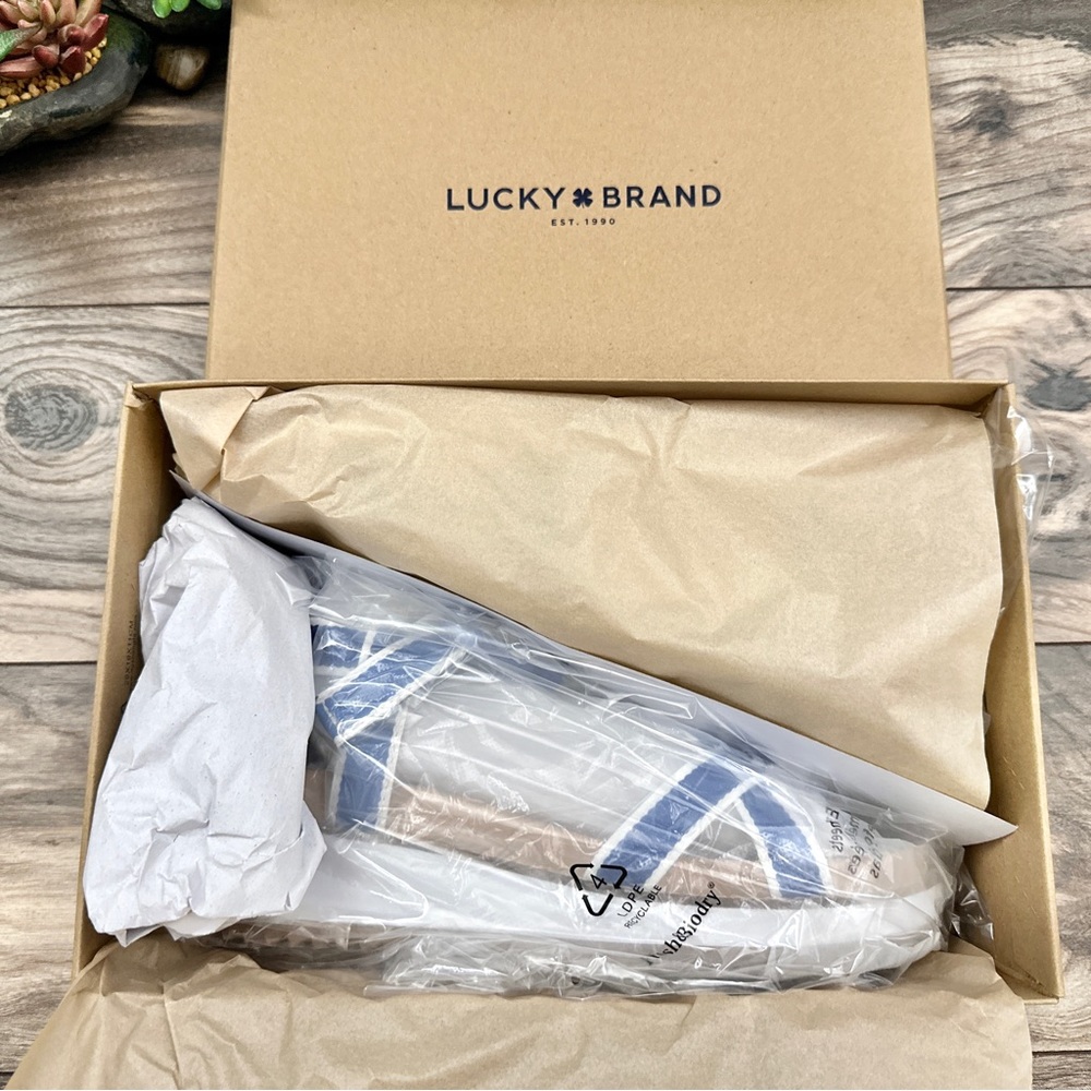 NIB Lucky Brand Imbae Strappy Platform Wedge Sandal Classic Blue Textile 8.5M - Picture 10 of 11